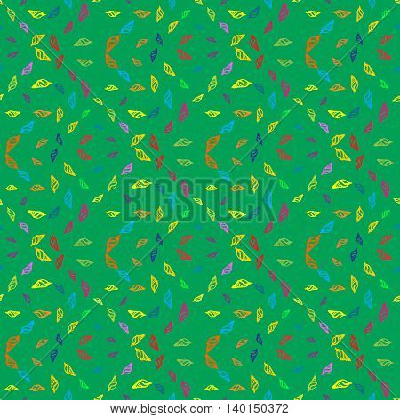 Doodles seashells background seamless pattern on green background