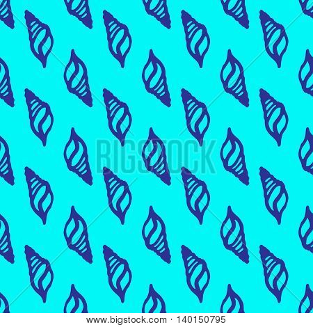 Doodles seashells background seamless pattern on blue background