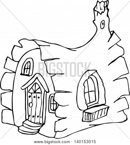 coloring pages fairy house. pattern in doodle style. Sketch for postcard or print or coloring adult book.Boho zentangle style.