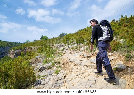 Hiking in Guara Mountains, Huesca Province, Aragon, Spain.