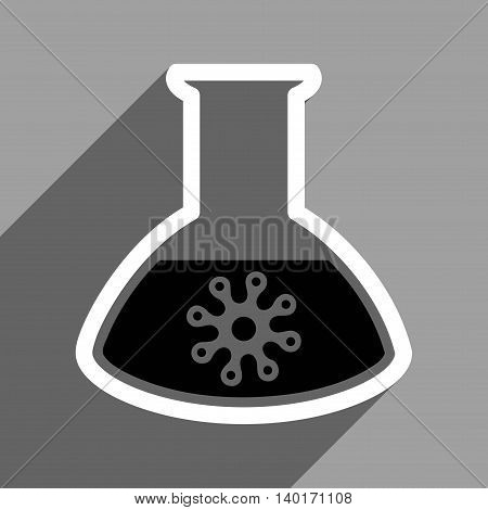 Infection Container Flask long shadow vector icon. Style is a flat infection container flask black and white iconic symbol on a gray square background.