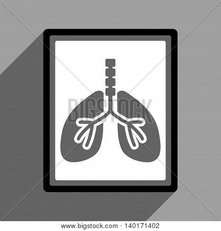 Lungs X-Ray Photo long shadow vector icon. Style is a flat lungs x-ray photo black and white iconic symbol on a gray square background.