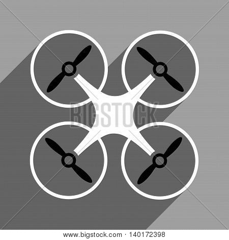 Nanocopter long shadow vector icon. Style is a flat nanocopter black and white iconic symbol on a gray square background.
