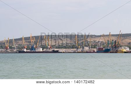 Cranes in the seaport on the Black Sea. Crimea