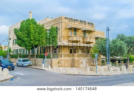 HAIFA ISRAEL - FEBRUARY 20 2016: The German Colony neighborhood is the perfect place for tourists with numerous hotels restaurants cafes and stores on February 20 in Haifa.