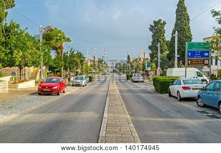 HAIFA ISRAEL - FEBRUARY 20 2016: The Ben Gurion Boulevard connects the Mount Carmel with the seaside district on February 20 in Haifa.