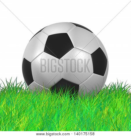 leather Soccer Ball on Grassl high resolution isolated on a white background 3D illustration