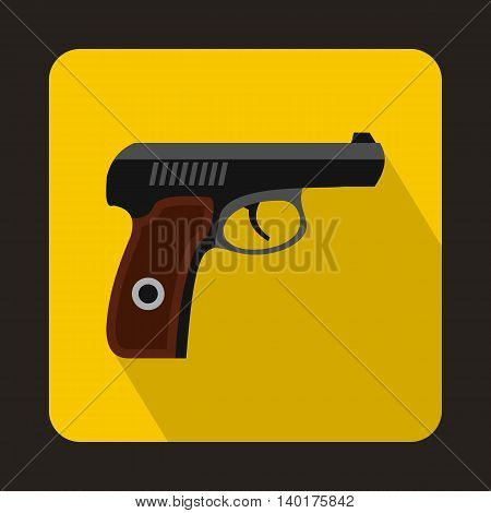 Pistol military weapon icon in flat style with long shadow