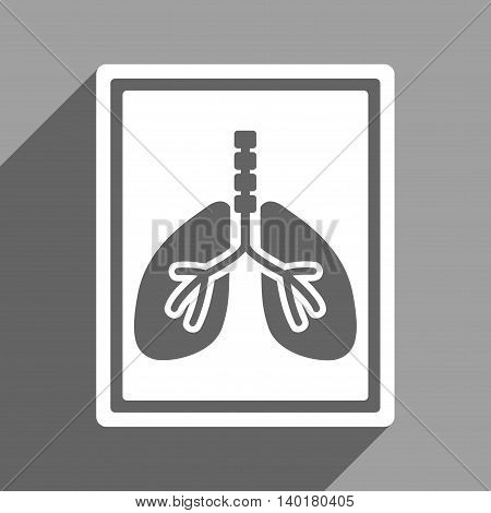 Lungs X-Ray Photo long shadow vector icon. Style is a flat lungs x-ray photo white iconic symbol on a gray square background.