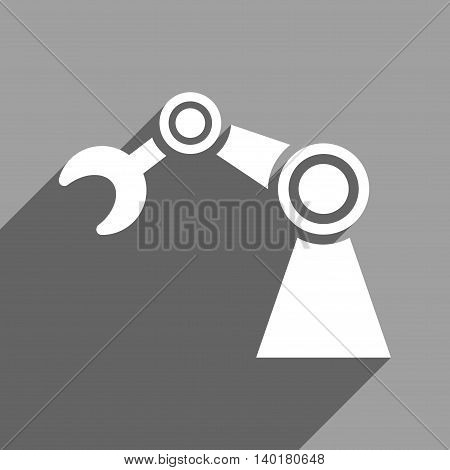 Manipulator long shadow vector icon. Style is a flat manipulator white iconic symbol on a gray square background.