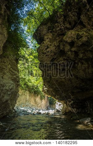 Mountain River Gorge Near Panta Vrexei In Evritania, Greece