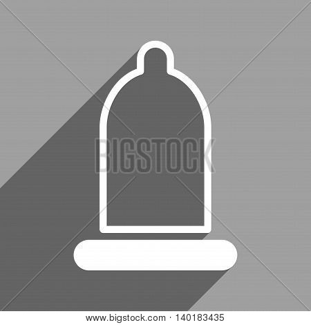 Preservative long shadow vector icon. Style is a flat preservative white iconic symbol on a gray square background.