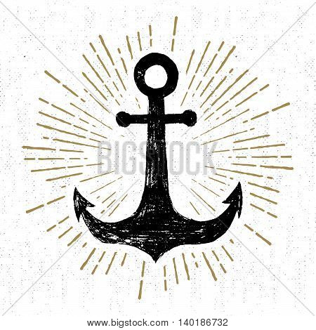Hand drawn vintage icon with a textured anchor vector illustration.