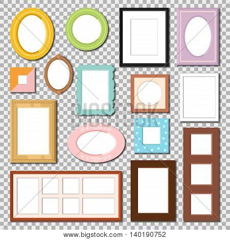 Antique photo frame isolated on white background. Vintage cartoon photo frame picture painting drawing template icon set retro design vector illustration. Stylish wall gallery background