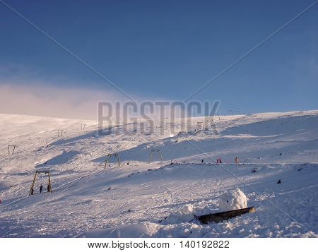 Panoramic View Of The Slope On The Skiing Resorts Small Mountain Muntele Mic Caransebes Romania