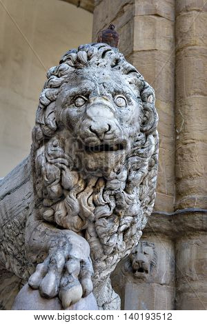 Lion old sculpture in Florence, Italy, Europe