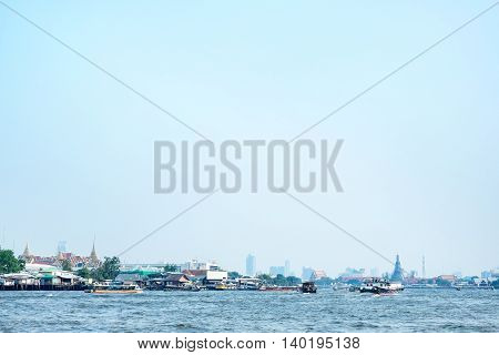 Landscape Of Chao Phar Ya River With City Building View ,bangkok Thailand