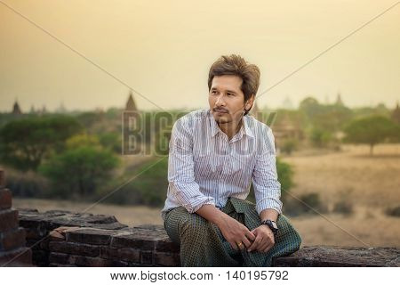 Portrait of Asian traditional handsome men Bagan Myanmar