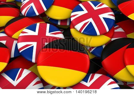 Germany And Uk Badges Background - Pile Of German And British Flag Buttons 3D Illustration