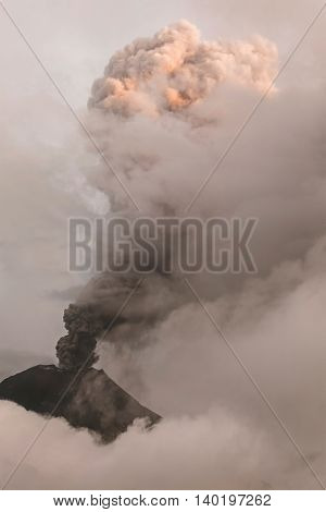 Pyroclastic Powerful Explosion Over Tungurahua Ecuador, South America