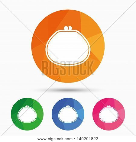 Wallet sign icon. Cash bag symbol. Triangular low poly button with flat icon. Vector