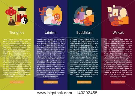 Religion and Celebrations Vertical Banner Concept | Set of great vertical banner flat design illustration concepts for religion, celebration, culture, confidence, and much more. the set can be used for several purposes like: websites, print templates, pre