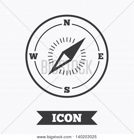 Compass sign icon. Windrose navigation symbol. Graphic design element. Flat windrose compass symbol on white background. Vector