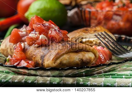 Mexican Chimichanga With Salsa Dip