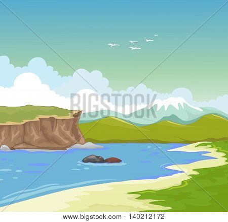 beauty lake with green grass landscape background