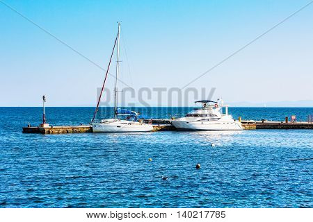 Nessebar, Bulgaria - July 25, 2016: Port and ships view in Nesebar in Bulgaria