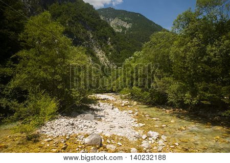 Soca / Isonzo river mear Bovec town in Slovenia