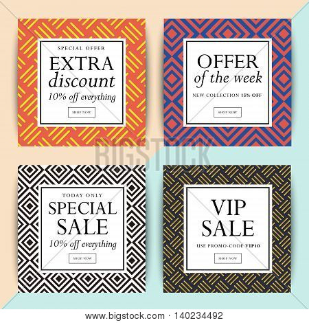 Set of social media banner design. Trendy geometric vector ad sale and clearance backgrounds