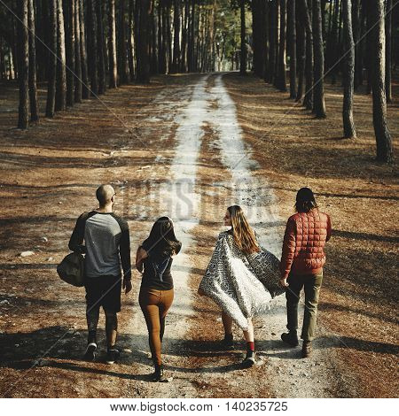 Camping Backpacker Walking Friendship Togetherness Concept