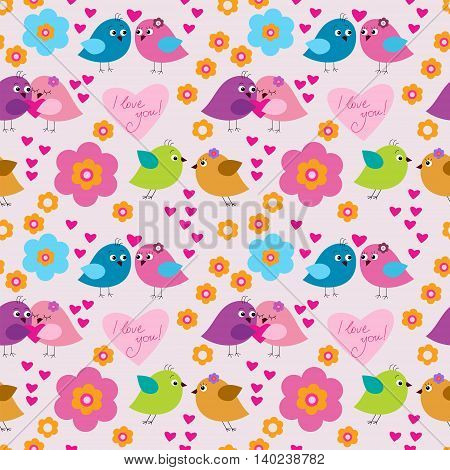 Seamless pattern with birds in love 