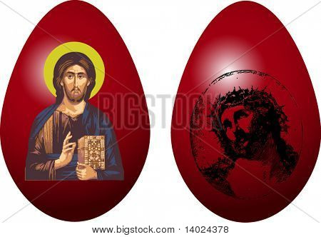 Resim İsa'nın iki kırmızı Paskalya vektör yumurta