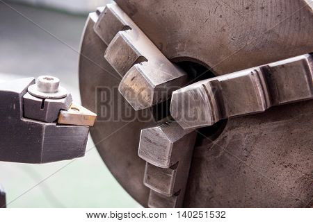 industrial boring mill cutter in workshop space