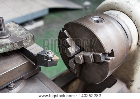industrial boring mill machinery in workshop space