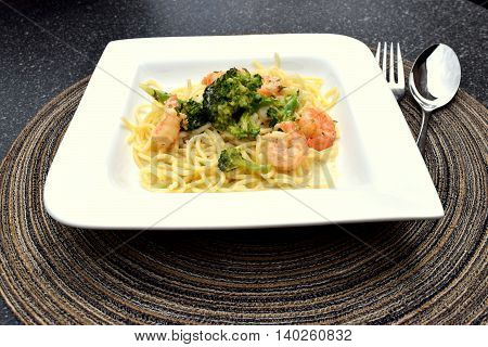 homemade pasta with Garlic Shrimp and Broccoli