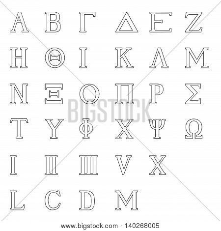 The letters of the Greek alphabet with numbers