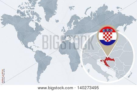 Abstract Blue World Map With Magnified Croatia.