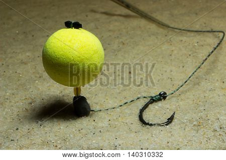 KD pop up rig Underwater. Carp Hook Boilies Underwater. Carp fishing hook Underwater. Selective focus and shallow Depth of field
