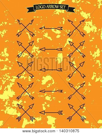 Vector logo arrow set  with grunge background