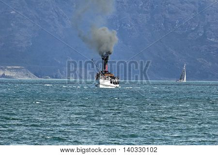 Old steamship, Wakatipu lake, Queenstown, New Zealand.