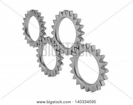 four metal Gear system on a white background  3D illustration