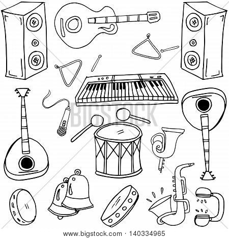 Hand drawn collection with music doodles vector iillustration