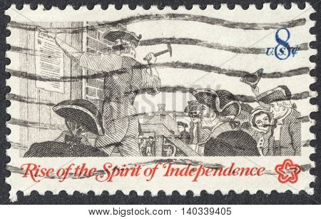 MOSCOW RUSSIA - CIRCA APRIL 2016: a post stamp printed in the USA shows posting a broadside the series 
