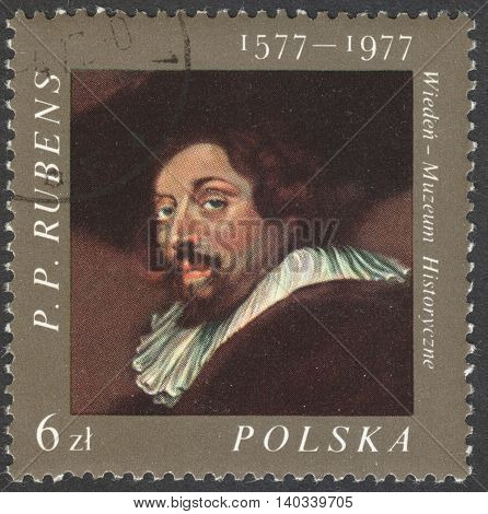 MOSCOW RUSSIA - CIRCA FEBRUARY 2016: a post stamp printed in POLAND shows a self-portrait of Rubens the series 