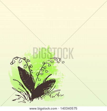 Doodle hand drawn flower, watercolor background. Design,