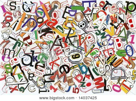 Handmade alphabet collage of magazine letters