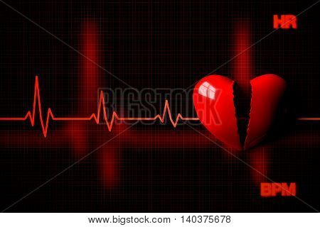Heart Failure Concept Illustrated By Broken Heart, 3D Rendering